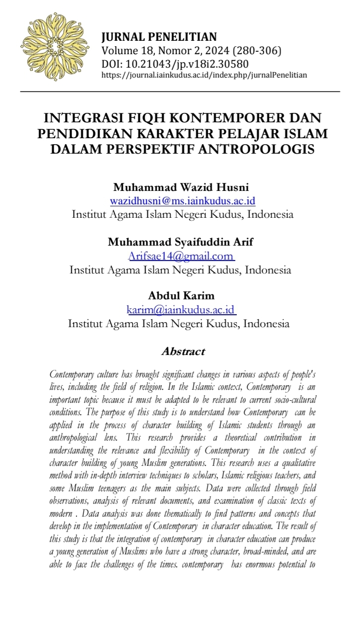 Integrasi Fiqh Kontemporer dan Pendidikan Karakter Pelajar Islam  dalam Perspektif Antropologis