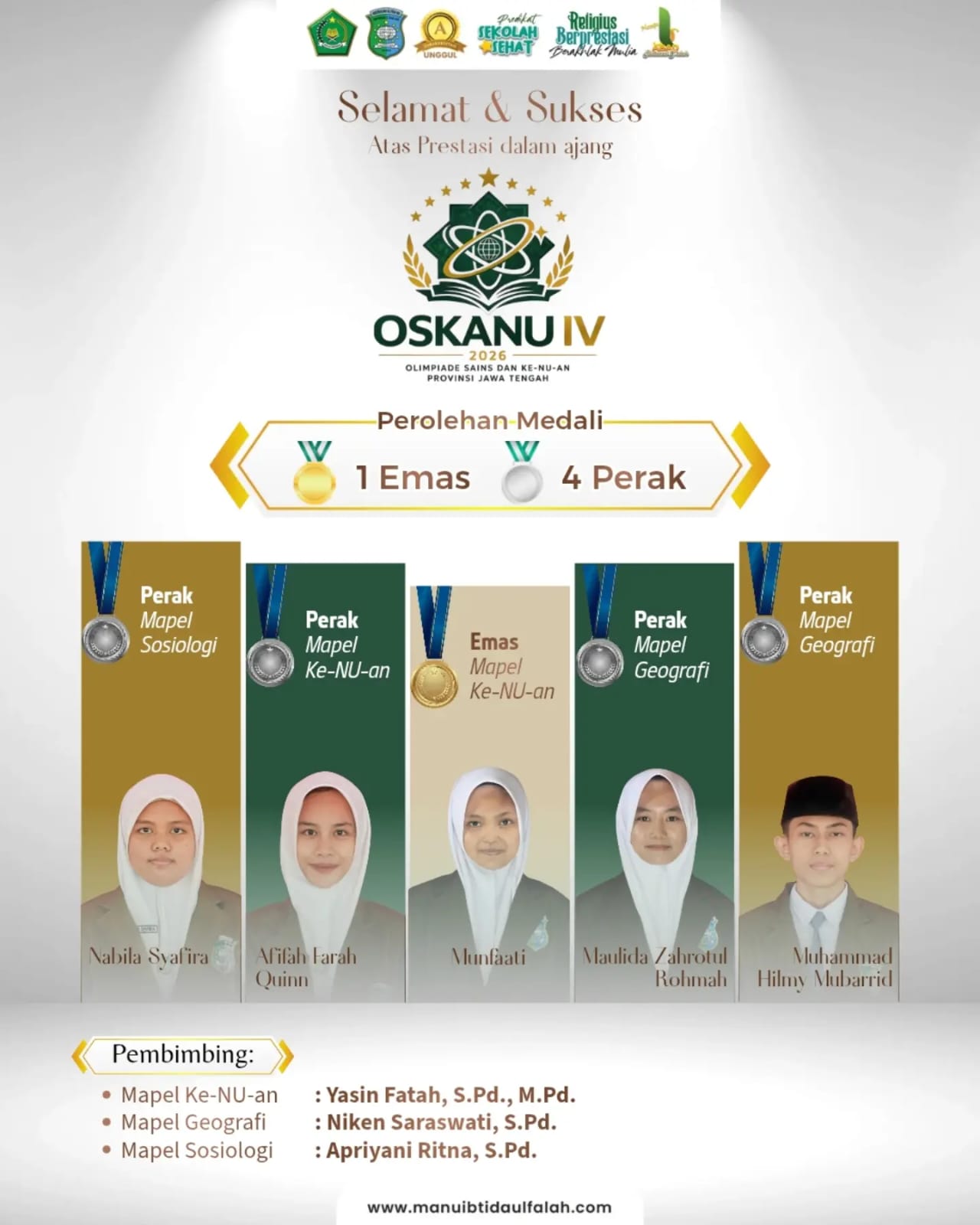 Membanggakan! Santri MA NU Ibtidaul Falah Raih 1 Emas dan 4 Perak di OSKANU IV 2026